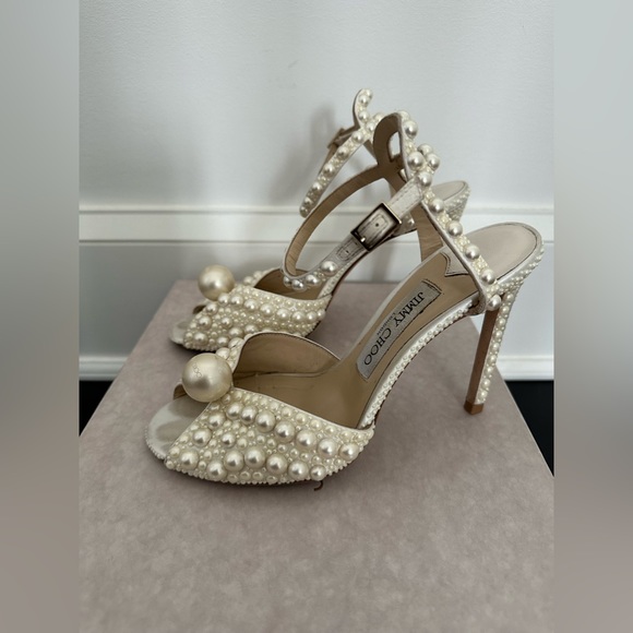 Jimmy Choo Sacora 100MM Embellished Sandals Size 37 - Picture 7 of 15